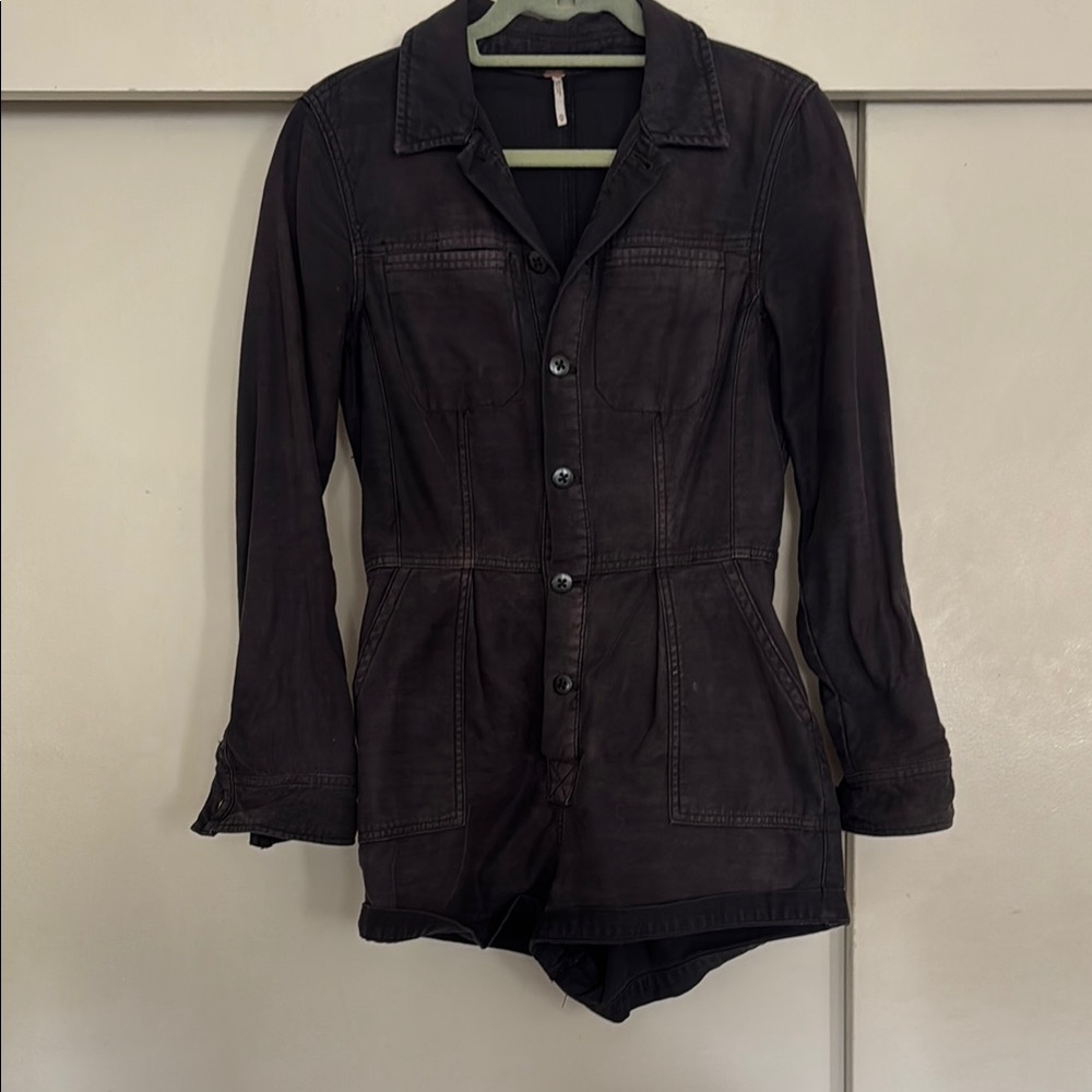 Free People Black Utility Romper